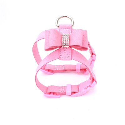 Bowknot Soft Dog Vest ปลอกคอสุนัขและสายจูงด้วย Rhinestone ใช้งานง่าย