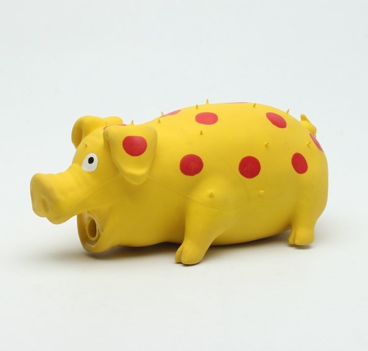 ของเล่นสัตว์เลี้ยงปลอดสารพิษเป็นมิตรกับสิ่งแวดล้อม Squeaky หมูยางของเล่นด้วยผ้าฝ้าย PP บรรจุ